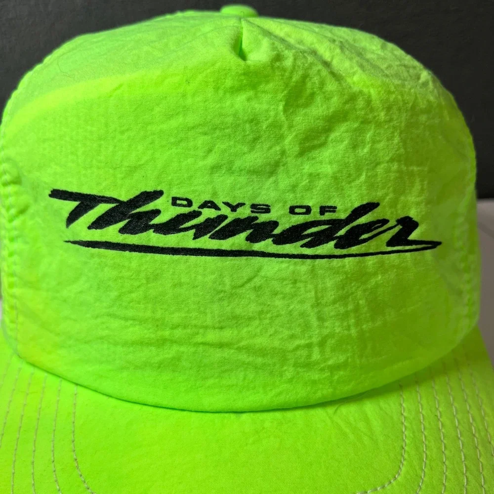 Vintage 1990 Days of Thunder Movie Promo Hat Neon Green Nylon Strapback Cap USA